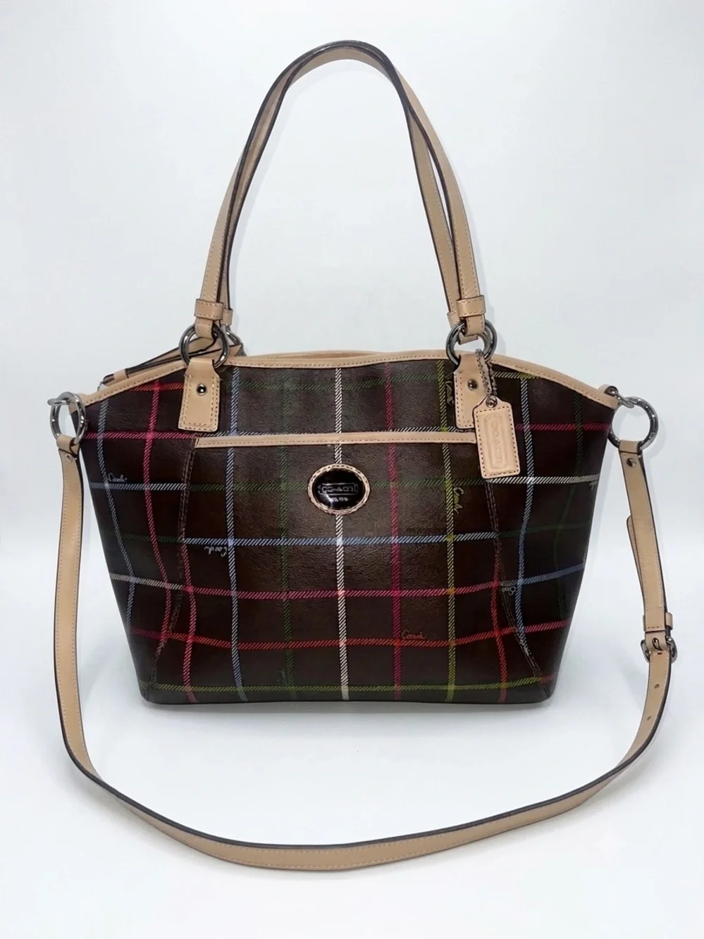 Coach Peyton Tattersall Plaid Tote Bag